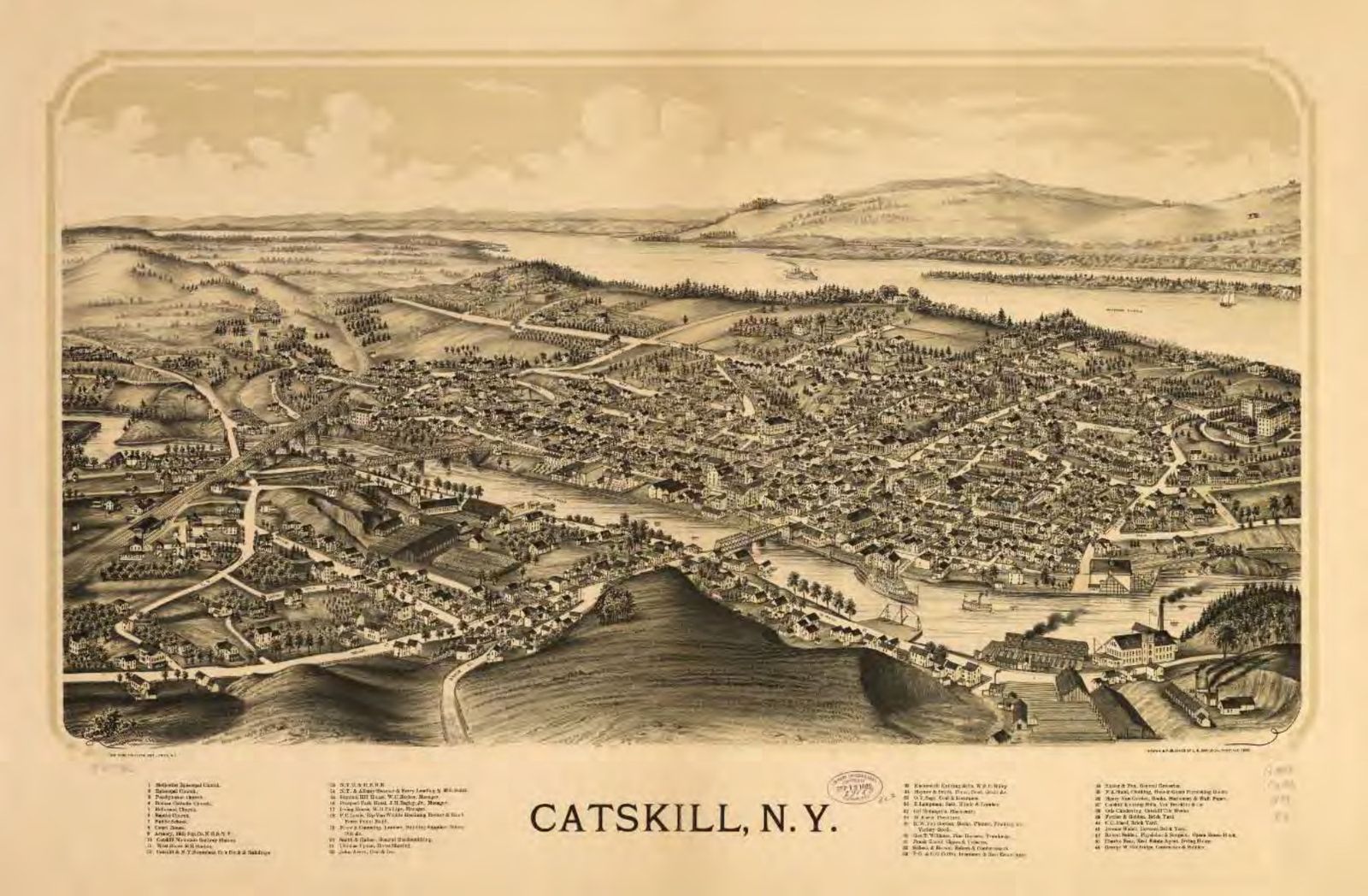 1889 Burleigh bird’s-eye map of the Village of Catskill.