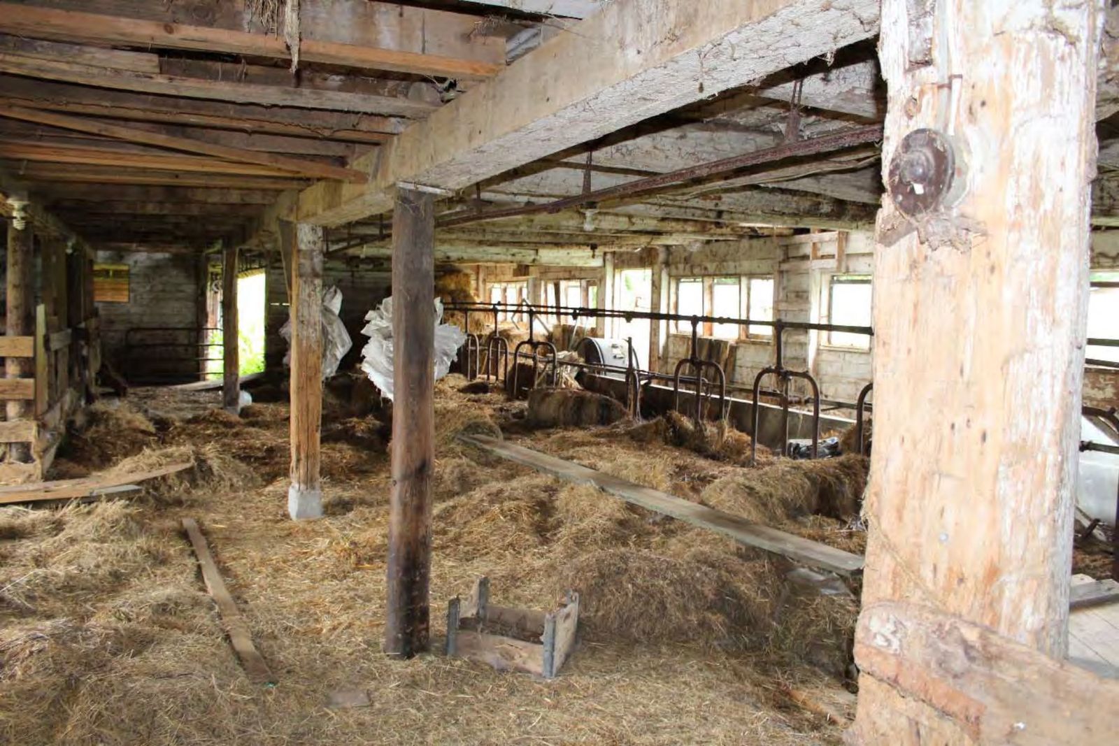 Dairy stanchions on the first floor of the 19th-century addition.